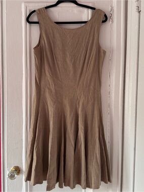 Theory Sleeveless Flared Fitted Dress in Taupe